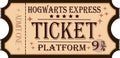 Retro tickets. Harry Potter Hogwarts Express Platform 9 3 4 Vintage cinema ticket concert and festival event, movie theater coupon